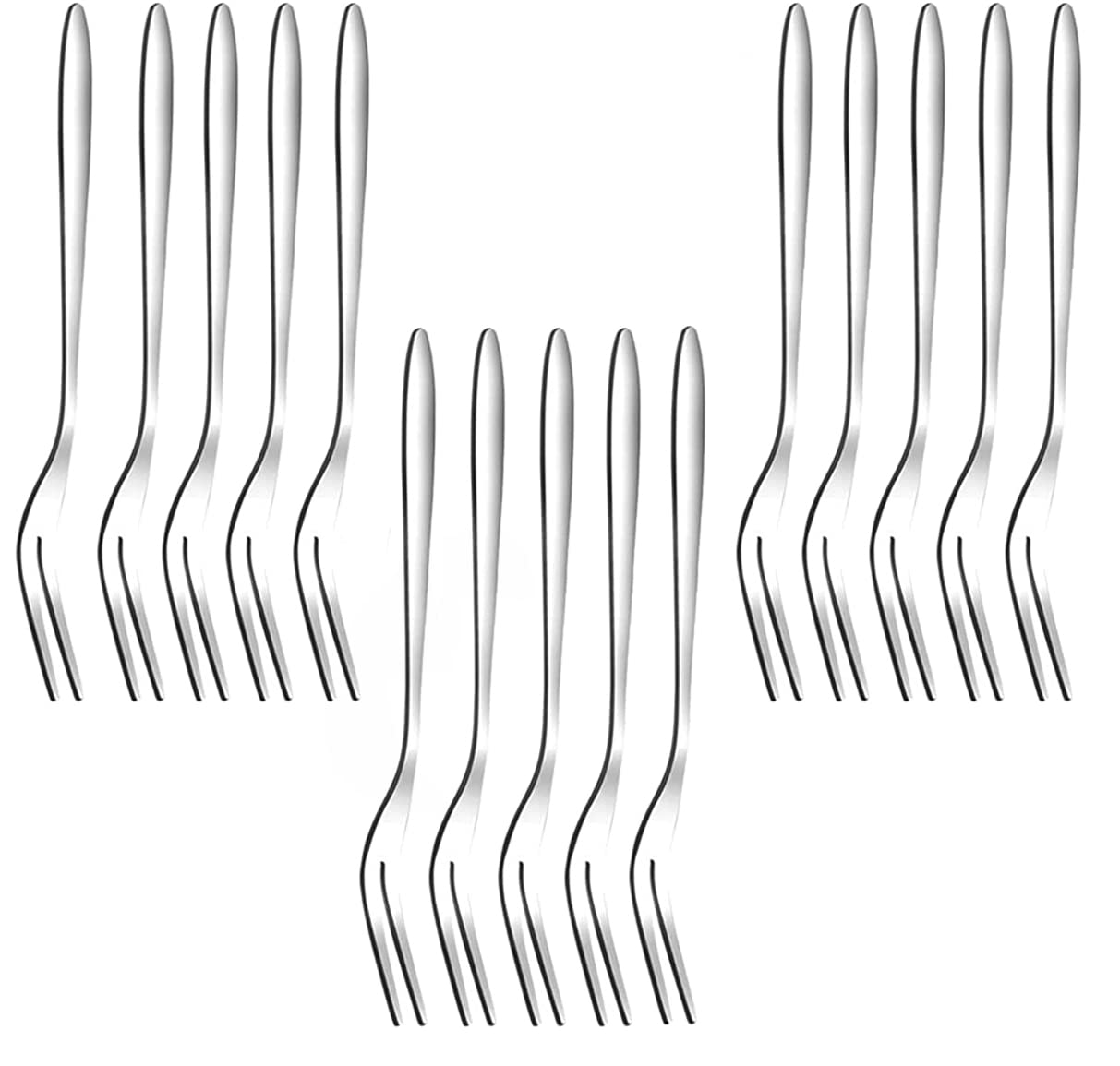 WOODTULA Stainless Steel Appetizer Forks Set - Dessert Forks - Mini Salad Forks - Fruit Fork - Dessert Forks - Cocktail Fork (Set of 15, Silver)