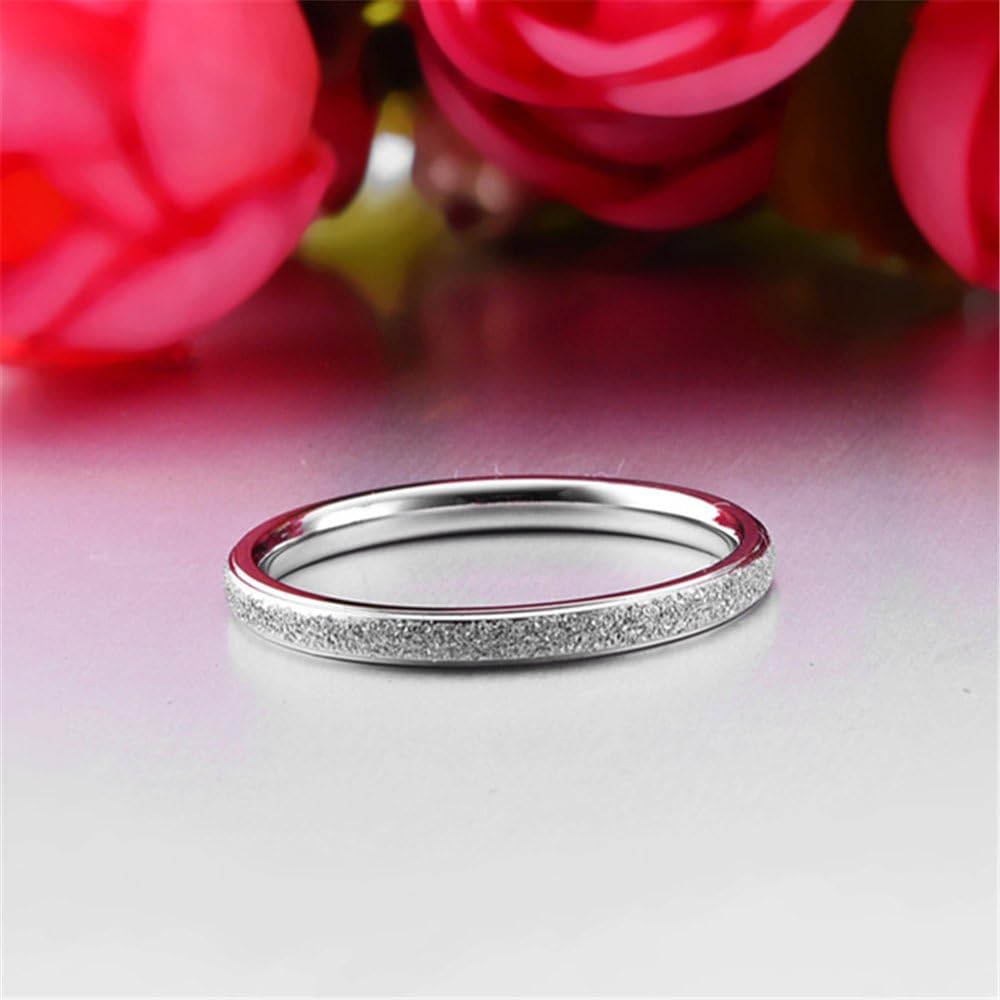 Fashion Month Womens 2mm Stainless Steel Sand Blast Finish Silver Wedding Band Engagement White Gold Domed Ring - Image 3