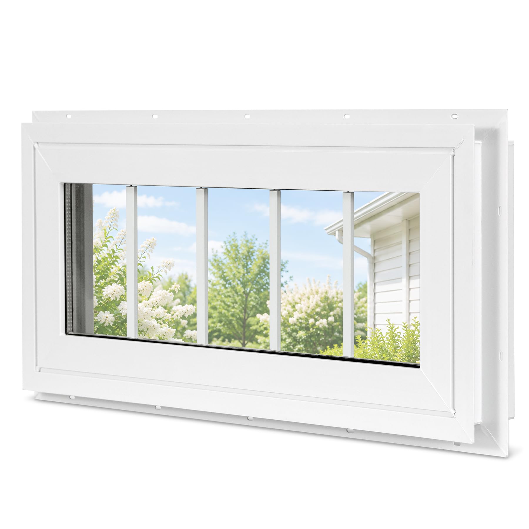 Finestra di poppa del vinile 10" x 29", finestre di vetro fisse del doppio pannello | Finestra in vetro temperato bianco con griglie, adatta per casa, garage, sopra la porta, cantina e corridoi