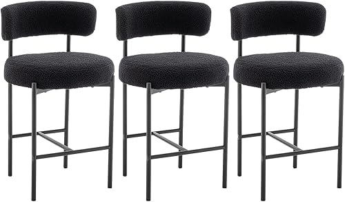 Vista 18 de Gold Boucle - Juego de 3 taburetes de bar modernos de 26 pulgadas con respaldo, taburetes de bar tapizados blancos para isla de cocina, pub, café