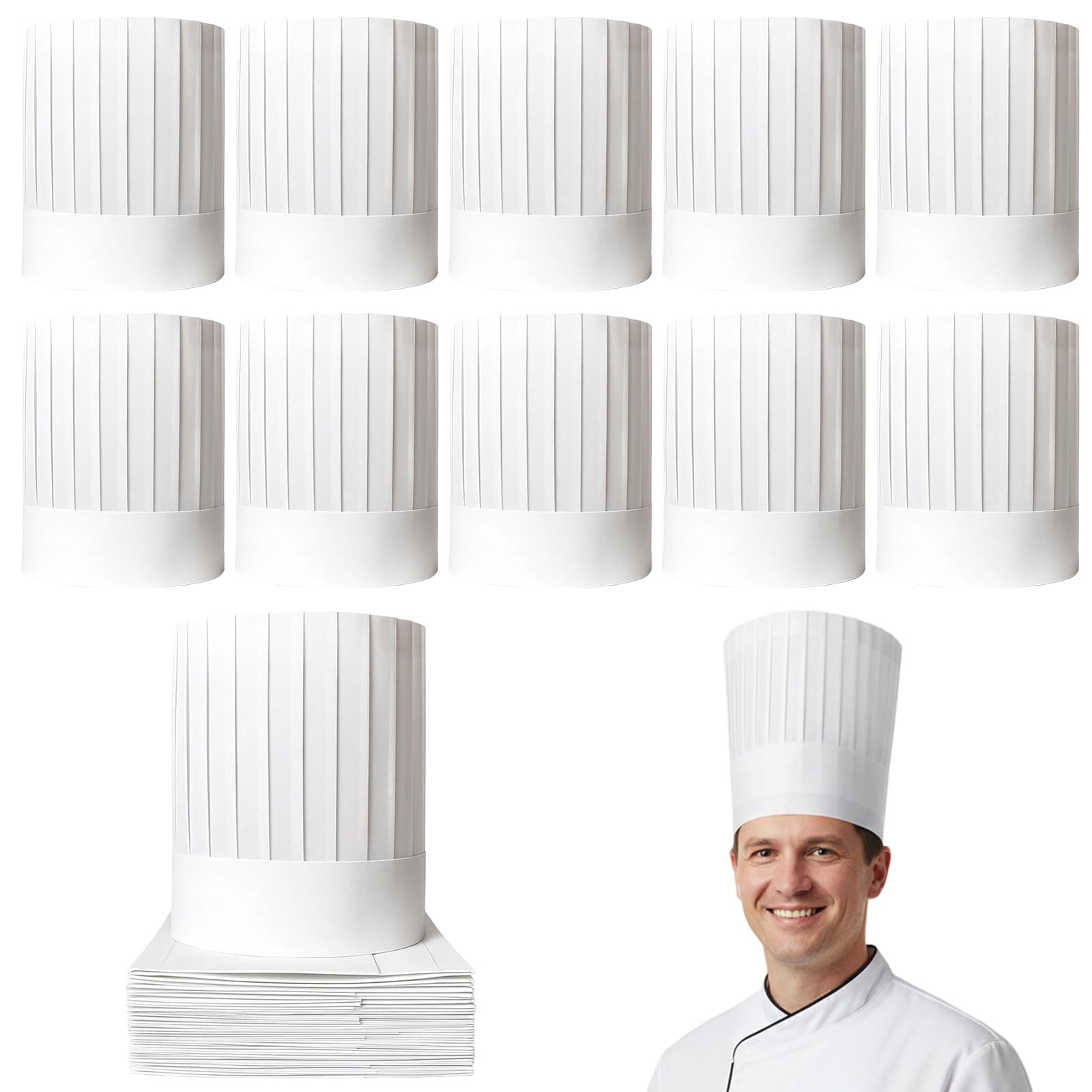 JcvPot weiße Verstellbare Kochmützen Set 20 Stück für Damen, Kinder und Herren - Küche, Hotel, Bäckerei & Restaurant (Vl