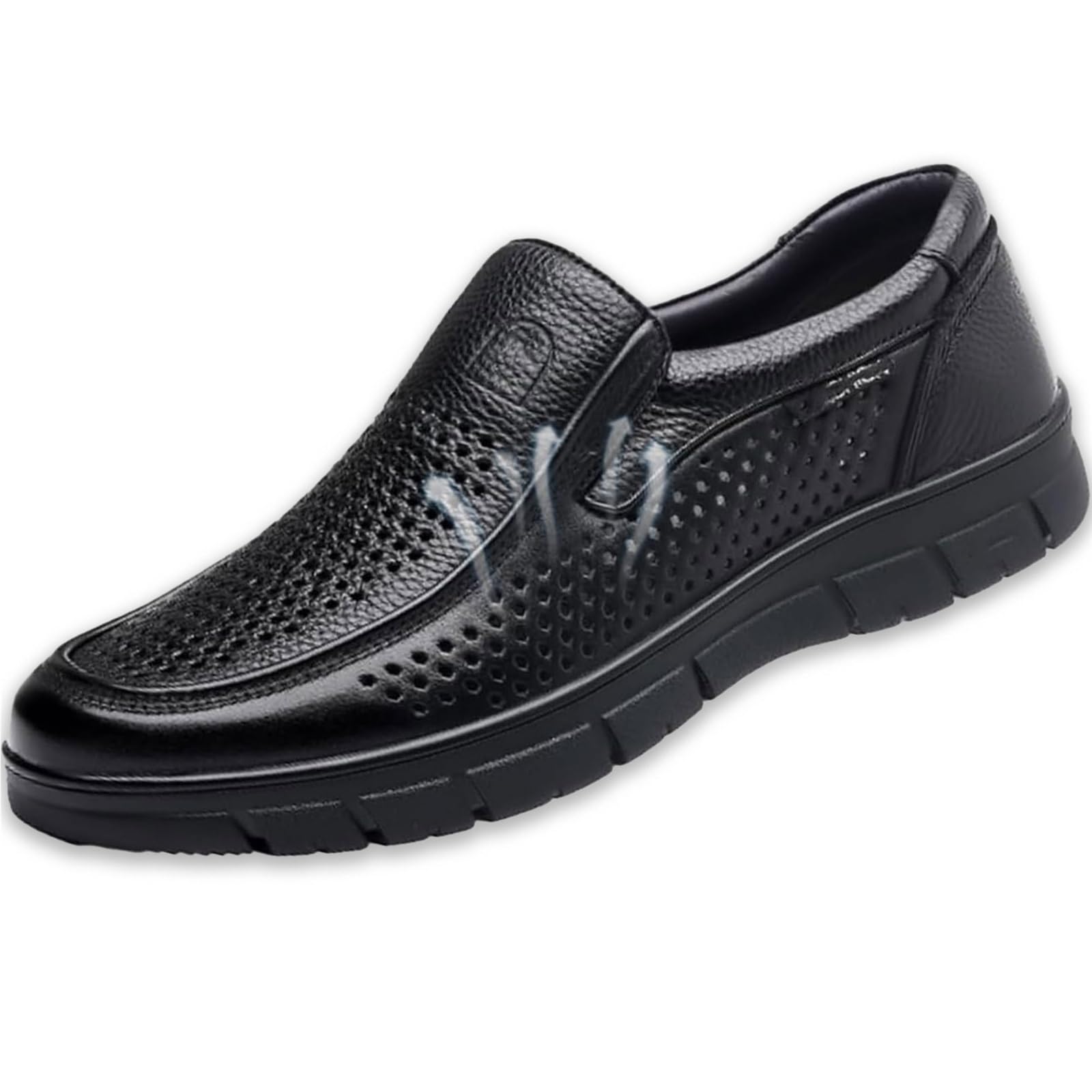 Herren Lederschuhe mit Belüftungslöchern, Atmungsaktive Business Loafers | Bequeme Sandalen mit Weichbett-Sohle Ideal für Senioren & Berufstätige Elegante Sommer-Schuhe