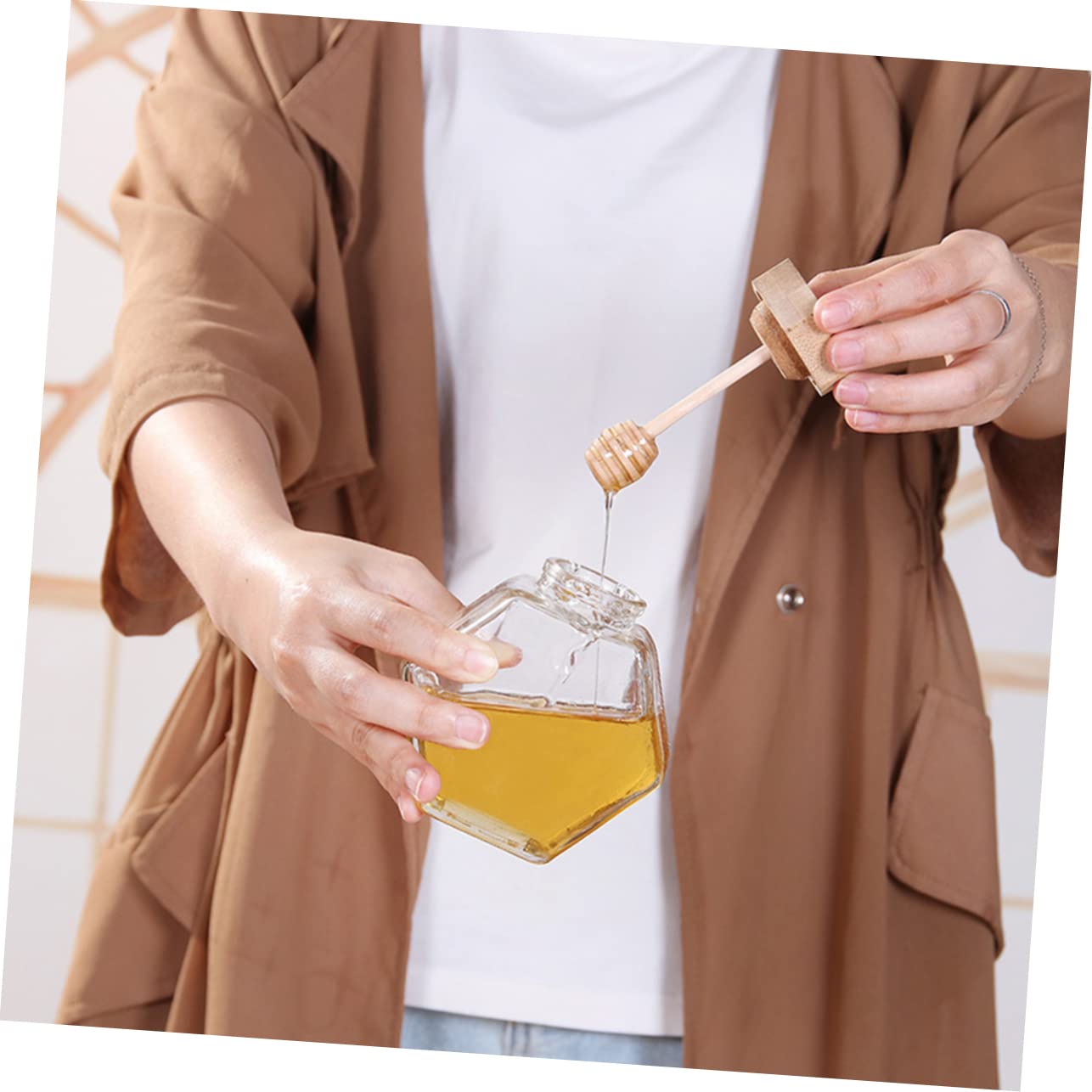 GRIRIW 2pcs Small Honey Jar with Dipper Mini Jar Honey Storage Jars Cork Glass Clear Container