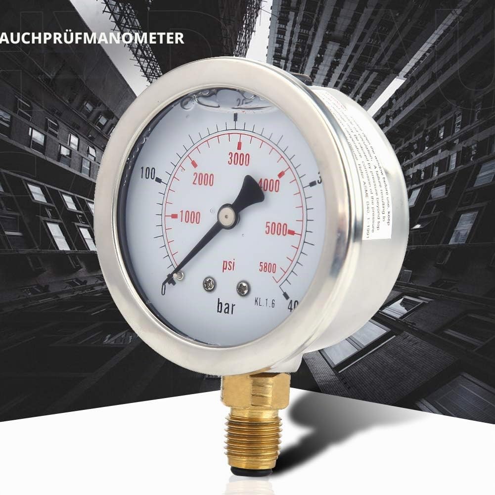 Hydraulisches Manometer Set, Hydraulischer Druckprüfer M16 x 2-BSP1/4 + 0~400 Bar/6000 PSI Hydraulikschlauch Testpunkt Kupplung, 1, 5 m Schlauchdruckprüfanzeige