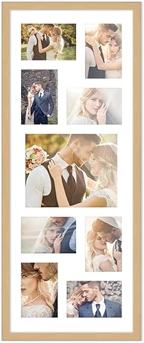 Miniatura 1 de Modernos marcos de fotos de collage para decoración de pared, marco de collage de fotos de 12 x 32 pulgadas, acabado natural con alfombrilla blanca