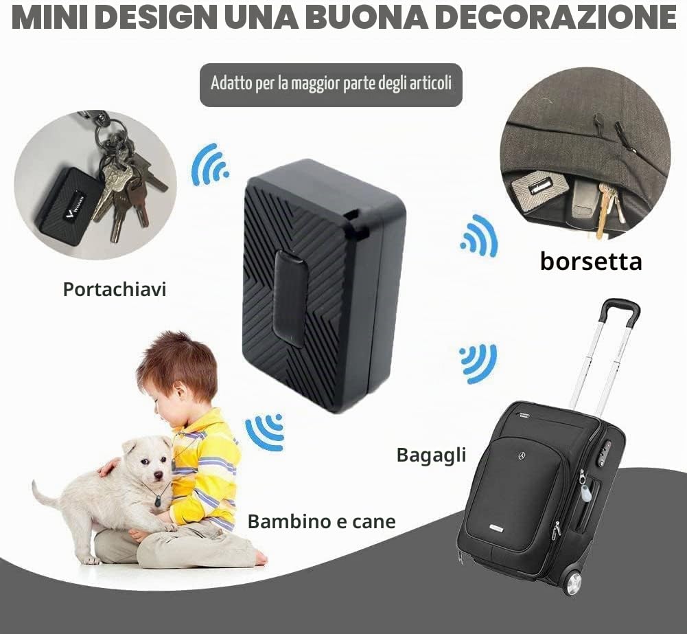 Micro Localizzazione GPS Spia con App Gratuita, Anti-perso/Antifurto, GPS Tracker per Auto Bambini Anziani Potente Magnete Monitoraggio in Tempo Reale, Microfono, Recinzione elettronica, Pista storica