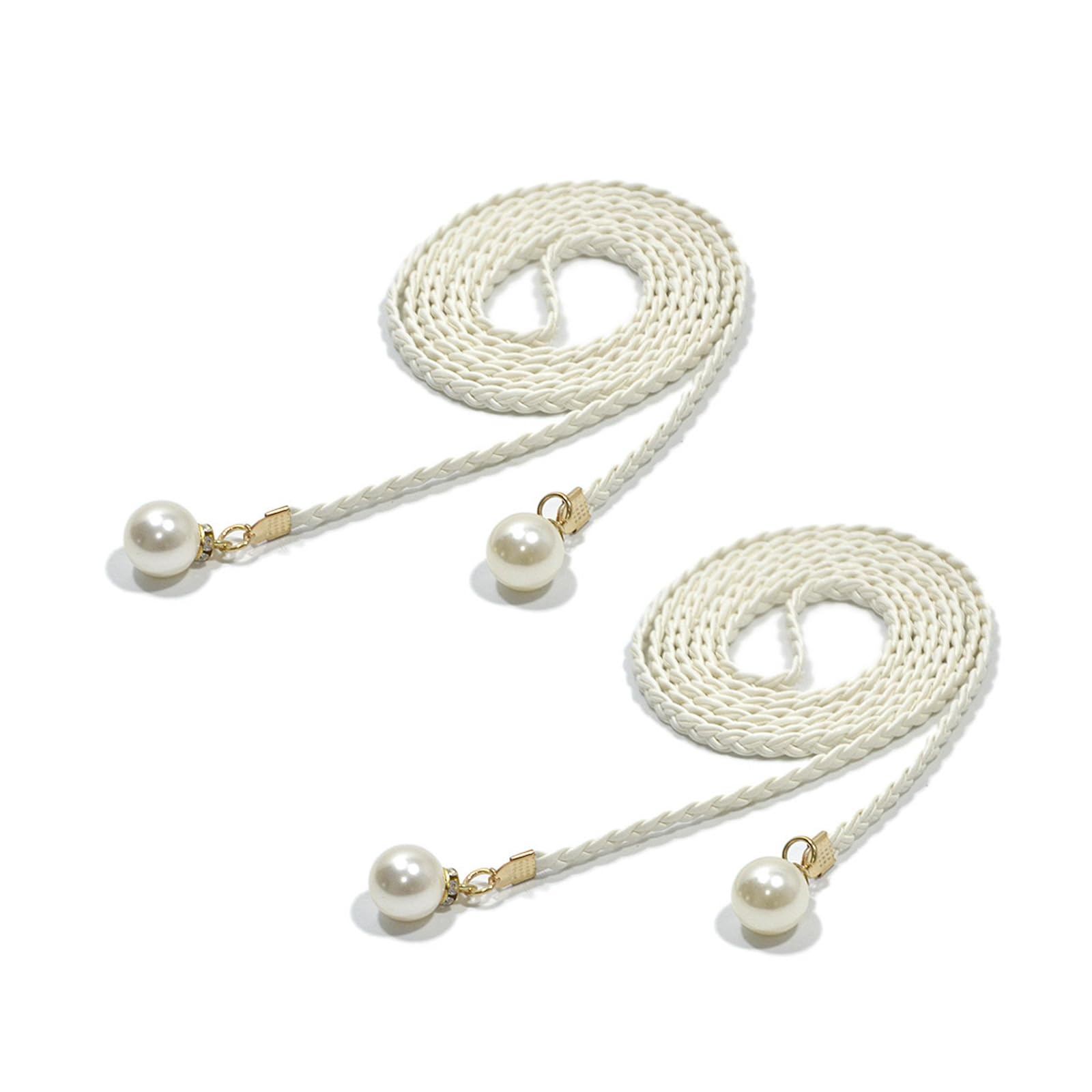 MICFENY Waist Rope 2PCS Woven Waist Cord PU Waist Belt with Pearls Design for Fashion Enthusiasts Eye Catching Accessor