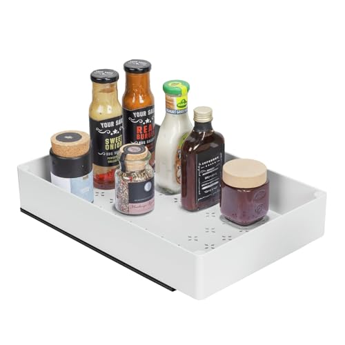 WENKO Organiseur d'armoire extensible Mod Simon L, organiseur de rangement coulissant pour la cuisine, avec blocage d'insertion, longueur d'extension jusqu'Ă 70 cm, montage au sol, vis incluses