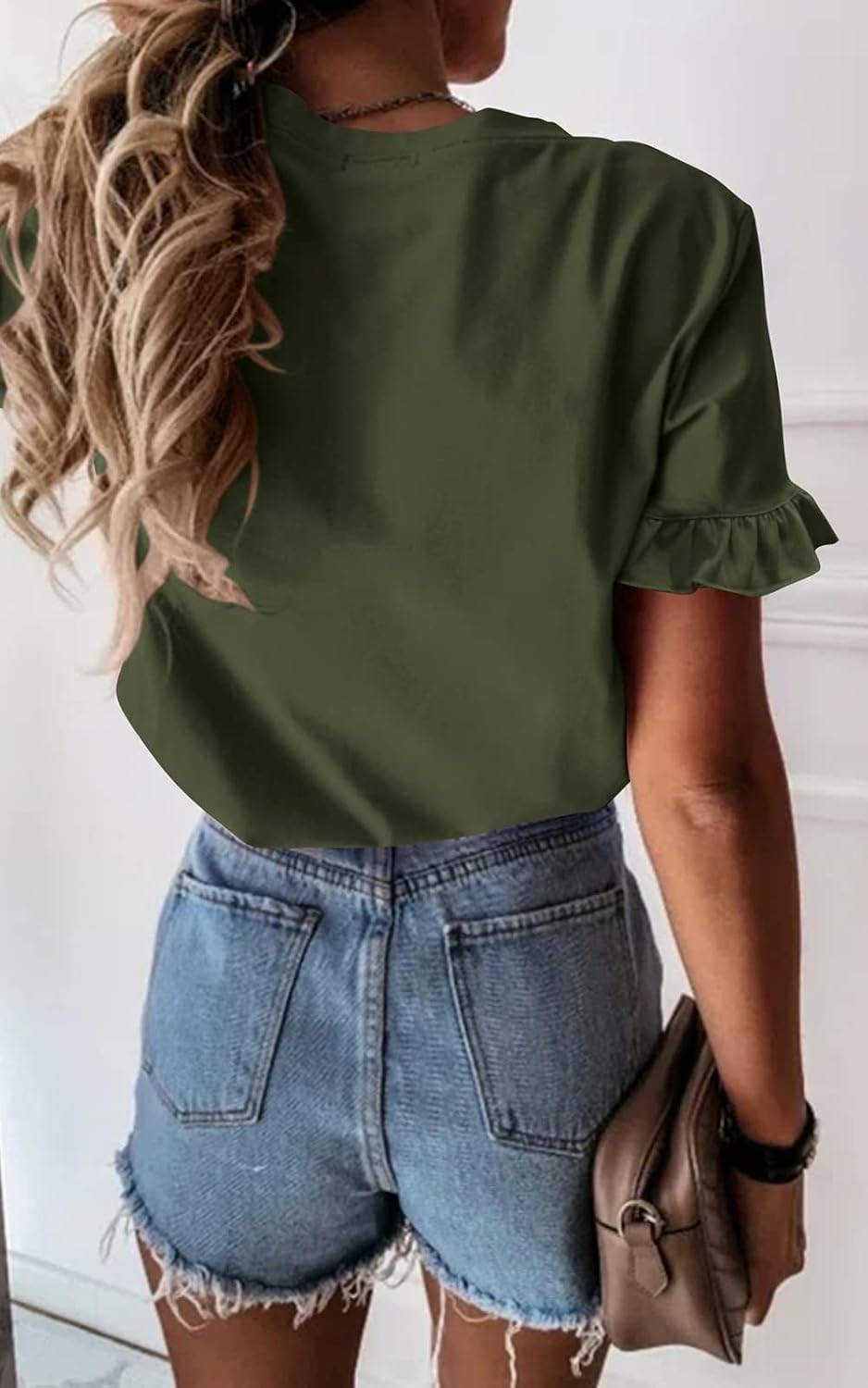 PRETTYGARDEN Women's Short Sleeve Casual T Shirts Summer Ruffle Plain Round Neck Loose Fit Tee Blouse Tops - Image 3