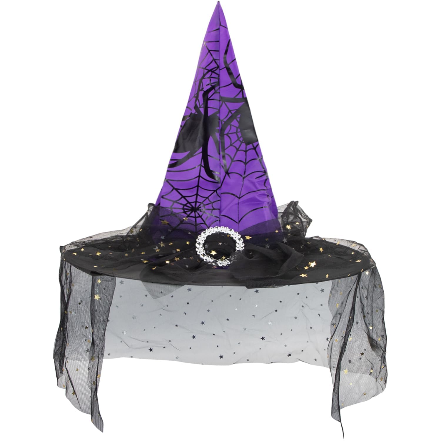 ALLY-MAGIC Witch Hat, Purple Witches Hat, Halloween Pointed Wizard Cap with Veil Spider Web Patterns, Halloween Costume Fancy Dress Accessories Dress Up for Masquerade Parties Women H9ZSZZNWM