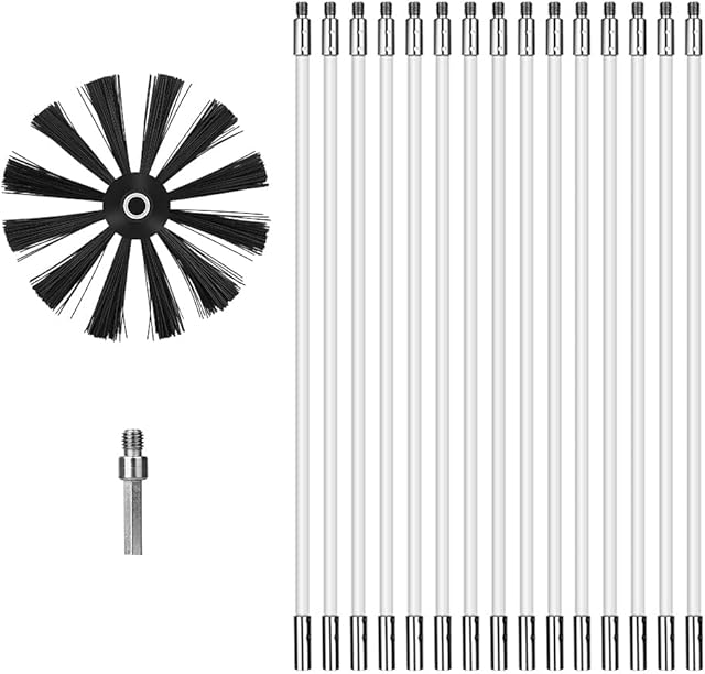 Foreverup Chimney Sweep Kit, 17Pcs Chimney Cleaning Brush Kit with 15 Nylon Bendable Rods 1 Brush Heads for Fireplace Sewage Pipe Fume Hood, for Dryer Duct Fireplace Chimney Cleaning Brush