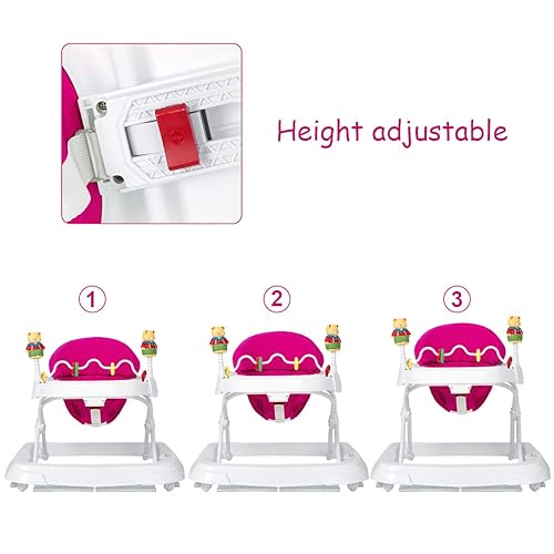 Miniatura 3 de HONEY JOY Andador de bebé, juguete plegable para empujar sentado y caminar detrás con ruedas, piano interactivo y pedantes, altura y velocidad
