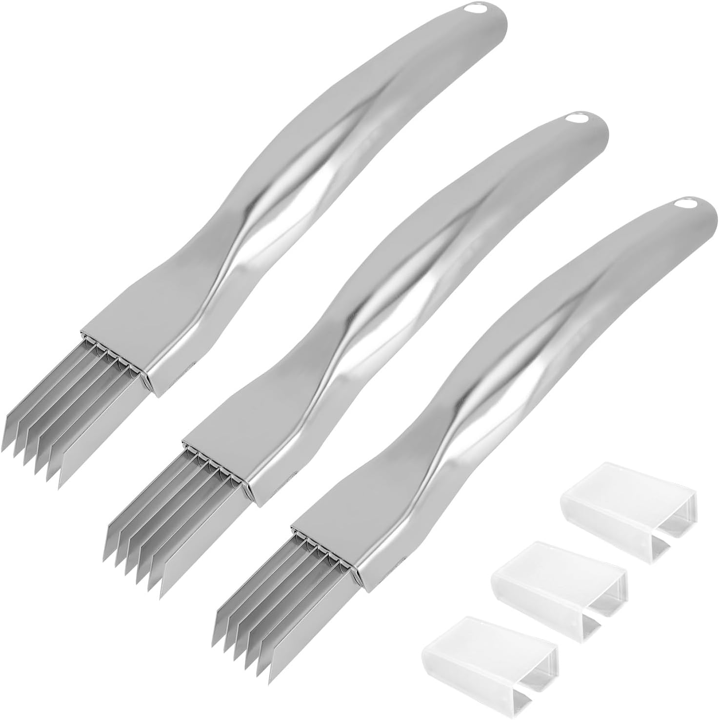 3pcs Shred Silk Knifes, Stainless Steel Scallion Shredder Tool Green Onion Slicer Cutter with 3 Lids Multifunctional Kitchen Vegetable Chopper Suitable for Garlic Ginger Chili Herbs
