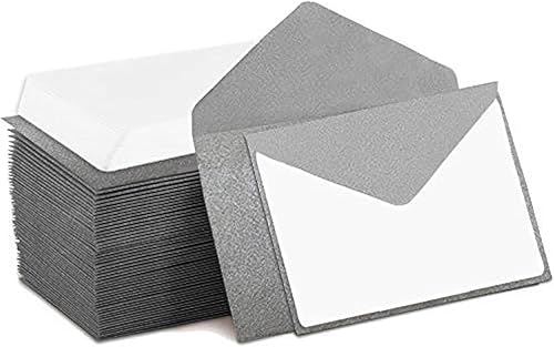 Mini sobres plateados de 4 x 2.75 pulgadas para tarjetas de regalo. Sobres de tarjetas de visita y tarjetas de regalo fáciles de sellar (paquete de