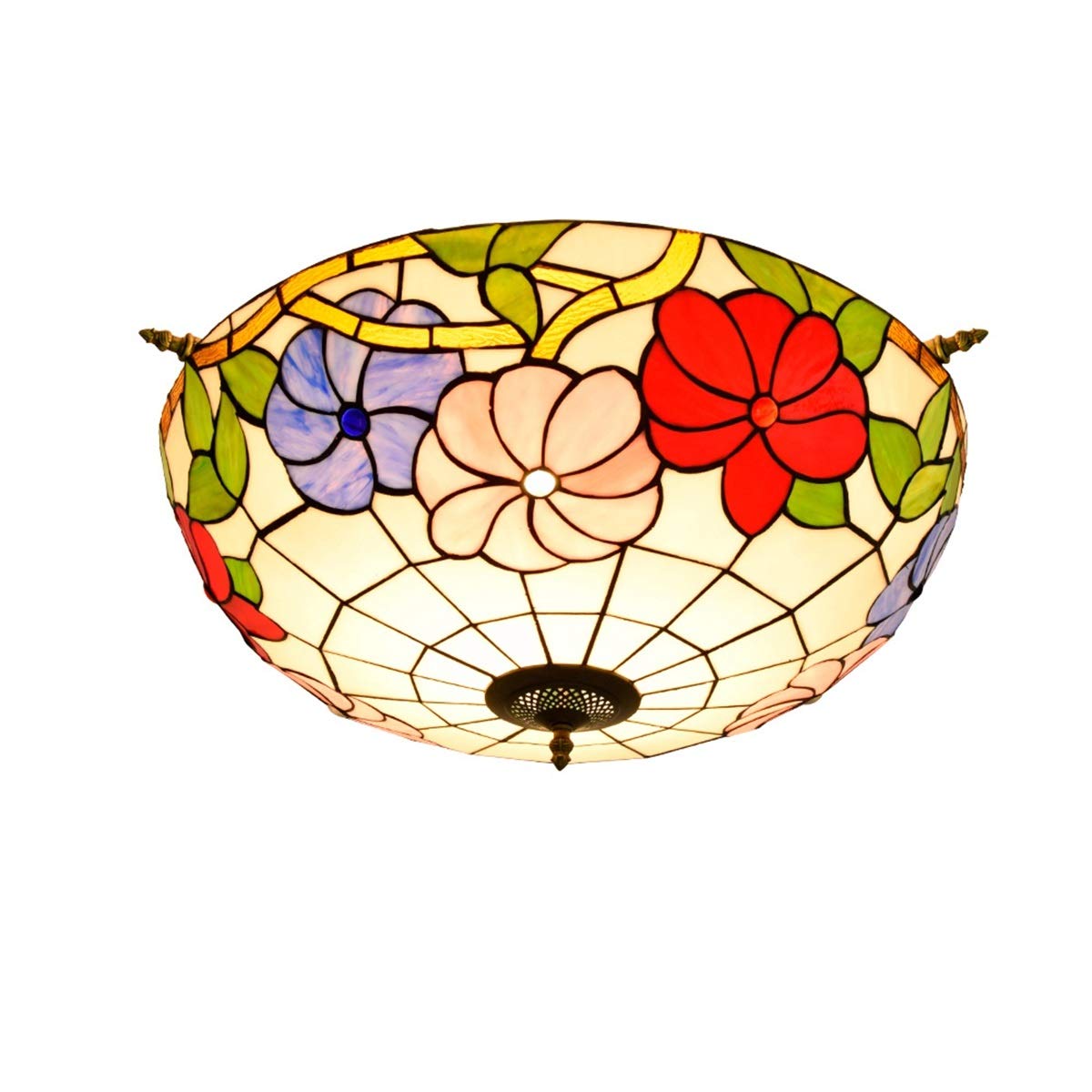 HPTHLY Stained Glass Ceiling Lighting 65Cm Creative Stained Glass Ceiling Lamp Living Restaurant Bar Bed Art Tiffany Half Ceiling Light Morning Glory