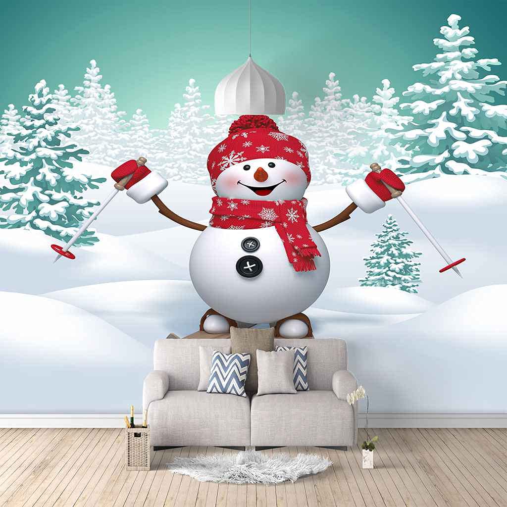 Papier Peint Noël Dessin Animé Mural 3D Grand Format pour Décoration Chambre