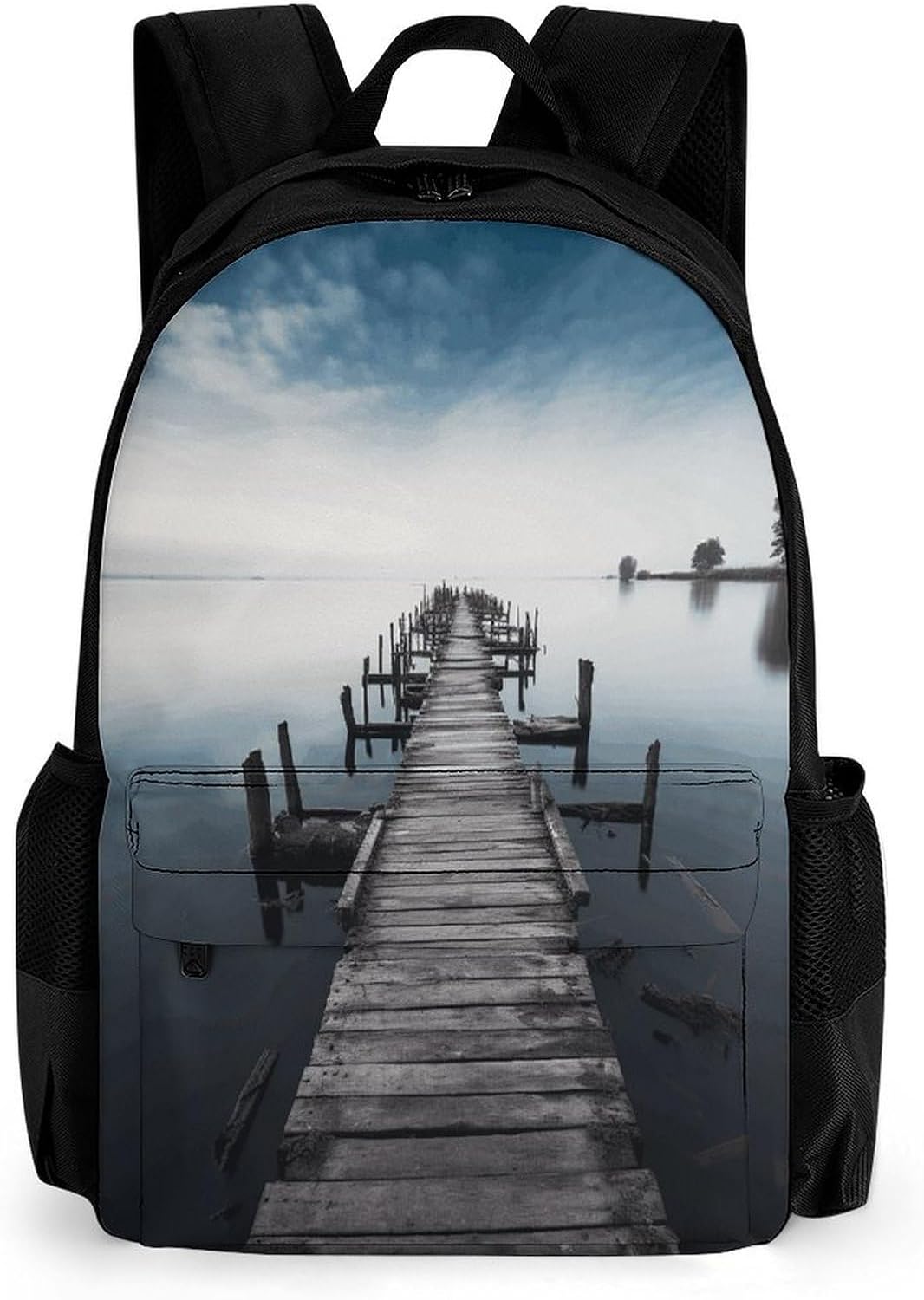 Old Wood Pier Above Calm Water Backpack Daypack Travel Backpack | Lightweight Casual Laptop Backpack for Women Men Aesthetic Travel Bag for Weekender Business Hiking Outdoor