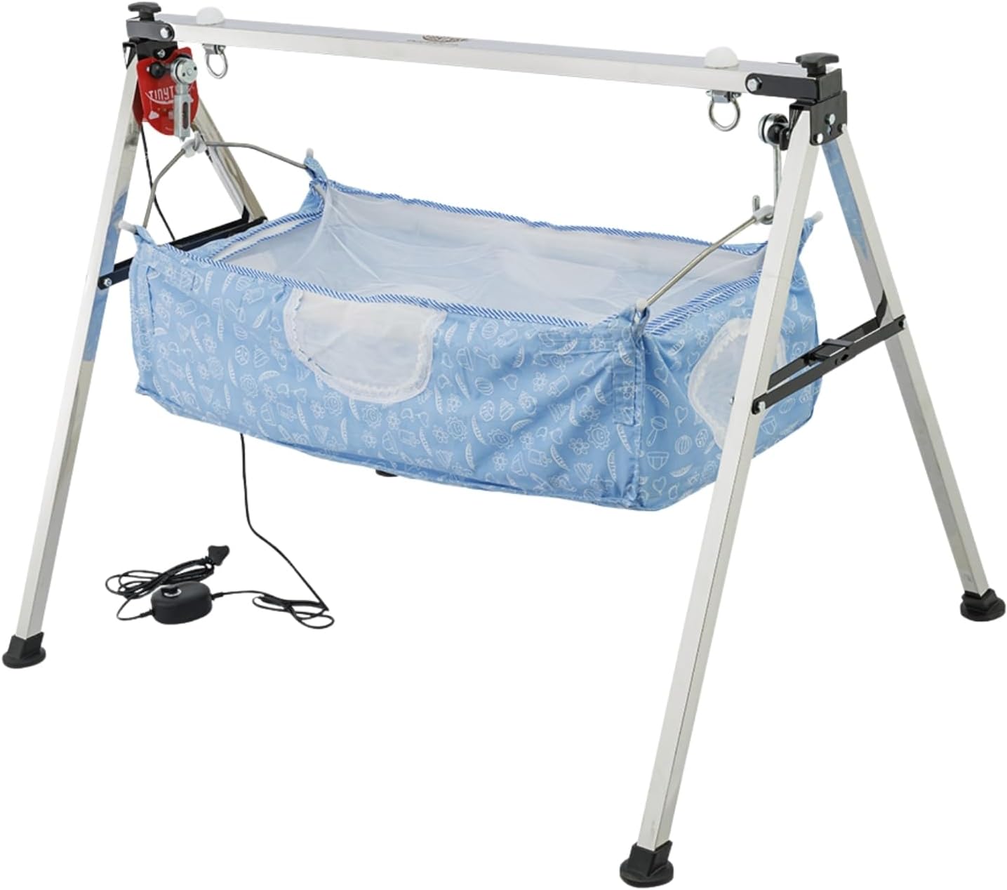 TINYTYKE Automatic Cradle for Baby - Electric Swing Cradle w/Adjustable Speed - Semi-Foldable Square Pipe Frame with Blue Square Hammock - Palna/Jhula/Thothil for Baby Boy & Girl of 0 to 3 Years
