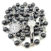 TALISMAN4U CATHOLIC ROSARY NECKLACE Black Hematite Beads Saint Benedict Medal & Cross Crucifix in Gift Box