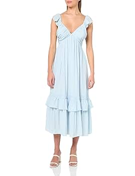 ワンピース ruimeme Nelly dress Ramy Brook Women's Nelly Ruffled Midi Dress, Crystal Blue at