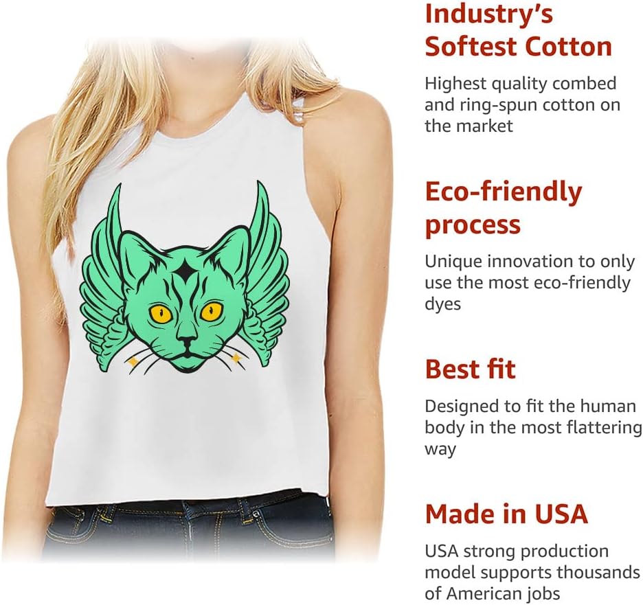 Mystic Cat Print Racerback Cropped Tank - Psychedelic Women's Tank - Illustration Tank Top
