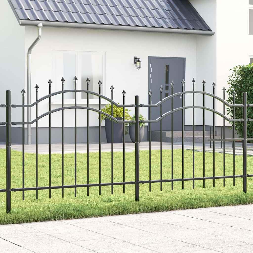 Cerca de jardín con punta de lanza de acero, valla robusta con diseño curvado como valla de jardín duradera con espaciadores horizontales para jardín y casa, valla de metal recubierta por
