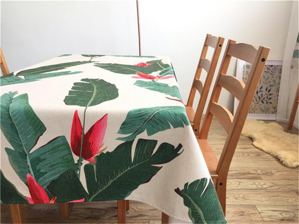 HJHET Continental cotton linen blending stamp simple green leaf rectangular dining table cloths ,140*200cm