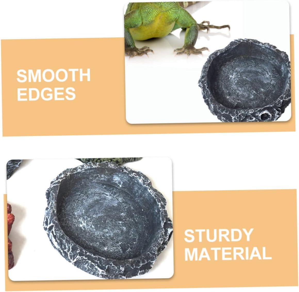 ERINGOGO 2Pcs Small Round Bowls for Turtles Snakes and Lizards Stable Base Edges for Terrarium and Outdoor Use
