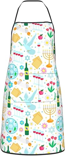 Delantales de Pascua judía feliz, delantal de cocina para chef, impermeable, ajustable, divertido delantal para barbacoa con bolsillos para hombres
