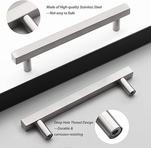 Miniatura 4 de Probrico Manijas para gabinete, acero inoxidable de 4 pulgadas (4.016 in), barra cuadrada en T, manijas de gabinete de cocina, tiradores de cajón