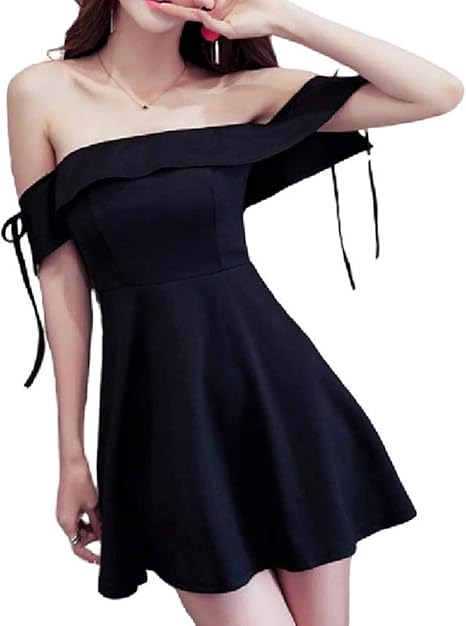Amazon Co Jp トーアソーア オフショルダー ワンピース レディース ミニ セクシー 半袖 袖 リボン 02 L 黒 服 ファッション小物