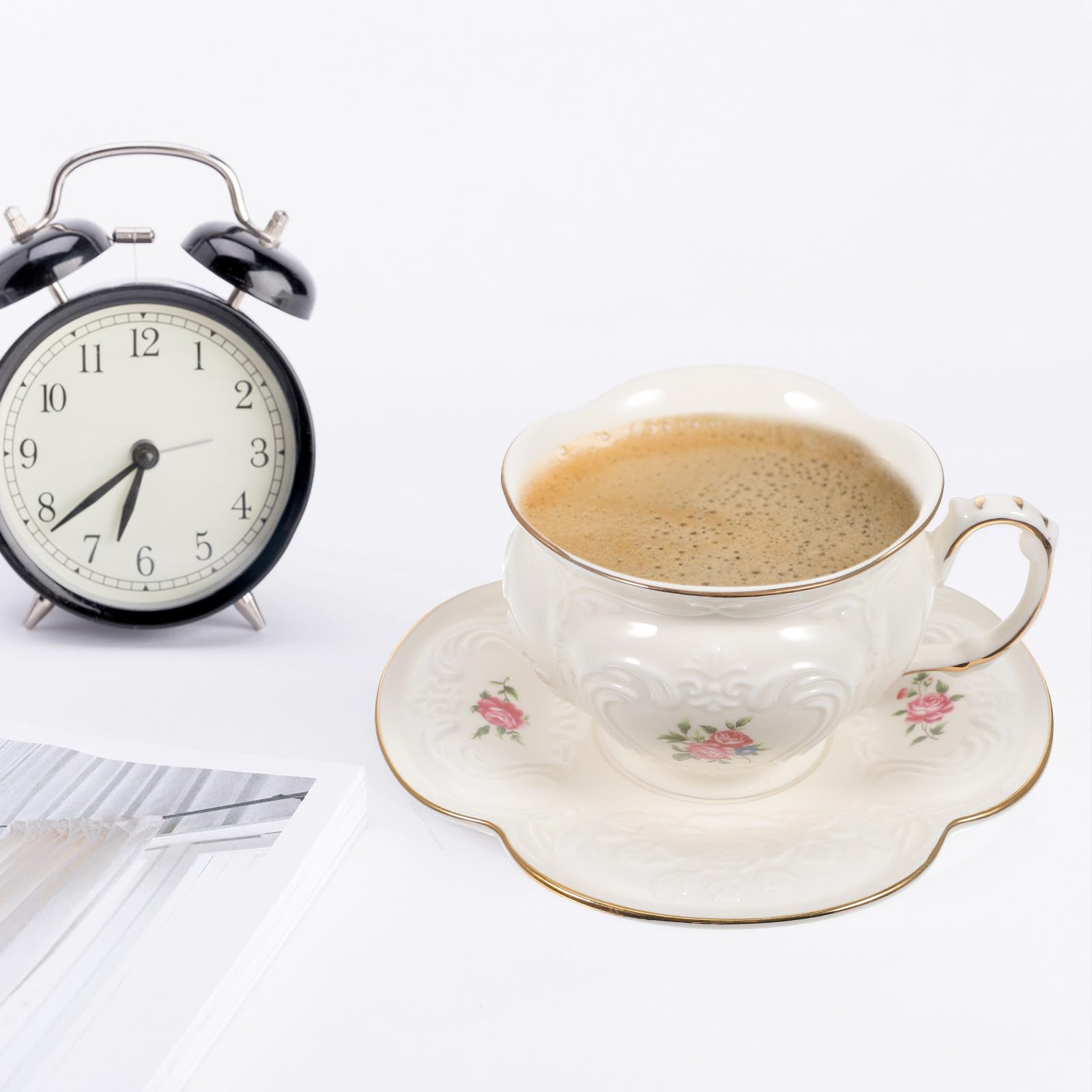Beavorty Taza de Té con Platillo de Cerámica, 1 Juego Decorativo | Diseño Ergonómico, para Hotel y Oficina, Sirve Agua y Chocolate Caliente, Estilo Europeo