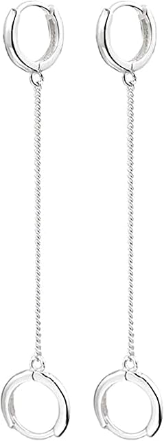 Pair Double Hoop Earrings for Women Girls 925 Sterling Silver Small Huggie Dangle Slave Chain Drop Second Hole Helix Post Multiple Studs Lobe Piercing Cuff Cartilage Men Personalized Jewelry Goth Punk