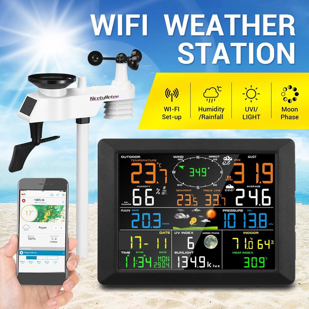 0310 Stazione meteo WiFi professionale Internet Wireless con sensore esterno pluviometro previsioni meteo misuratore vento NicetyMeter (0310 RF)