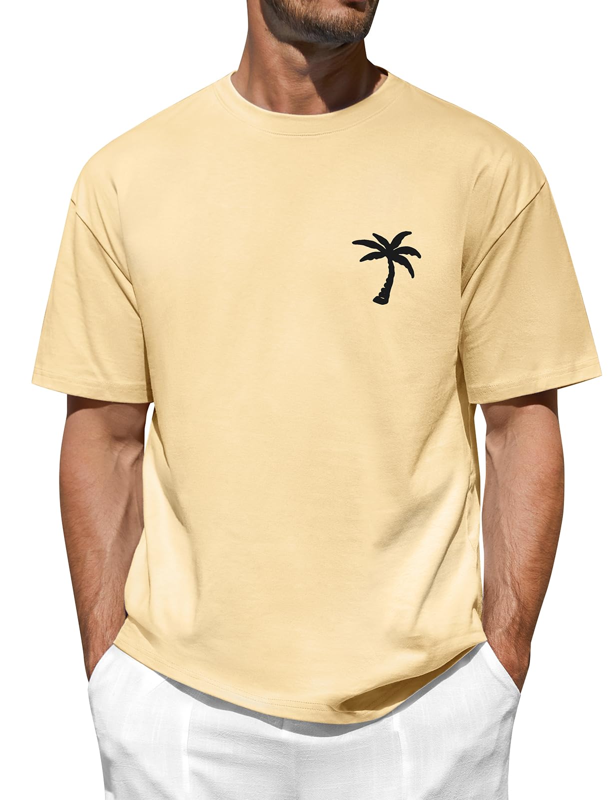 CMTOP Oversize Tshirt Herren Sommer Rundhals Kurzarm T-Shirt Aufdruck Lässig Shirt mit Palme Casual Lose Tops Tee