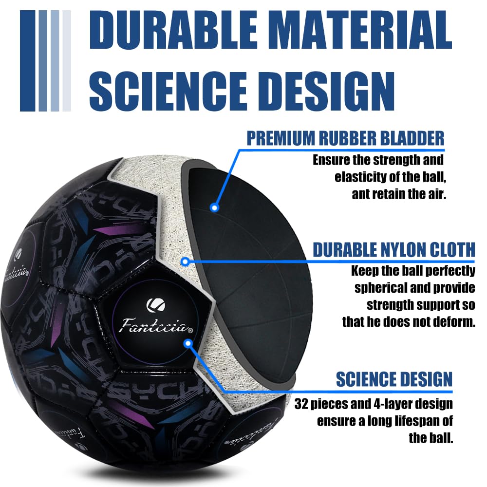 Pallone da calcio misura 5, pallone da calcio per giovani per esterni e interni, pallone da calcio in pelle di dimensioni e peso ufficiali