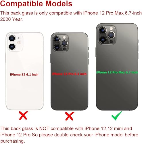 Miniatura 2 de Reemplazo de cristal trasero (grafito) compatible con iPhone 12 Pro Max de 6.7 pulgadas, todos los portadores con adhesivo preinstalado y kits de