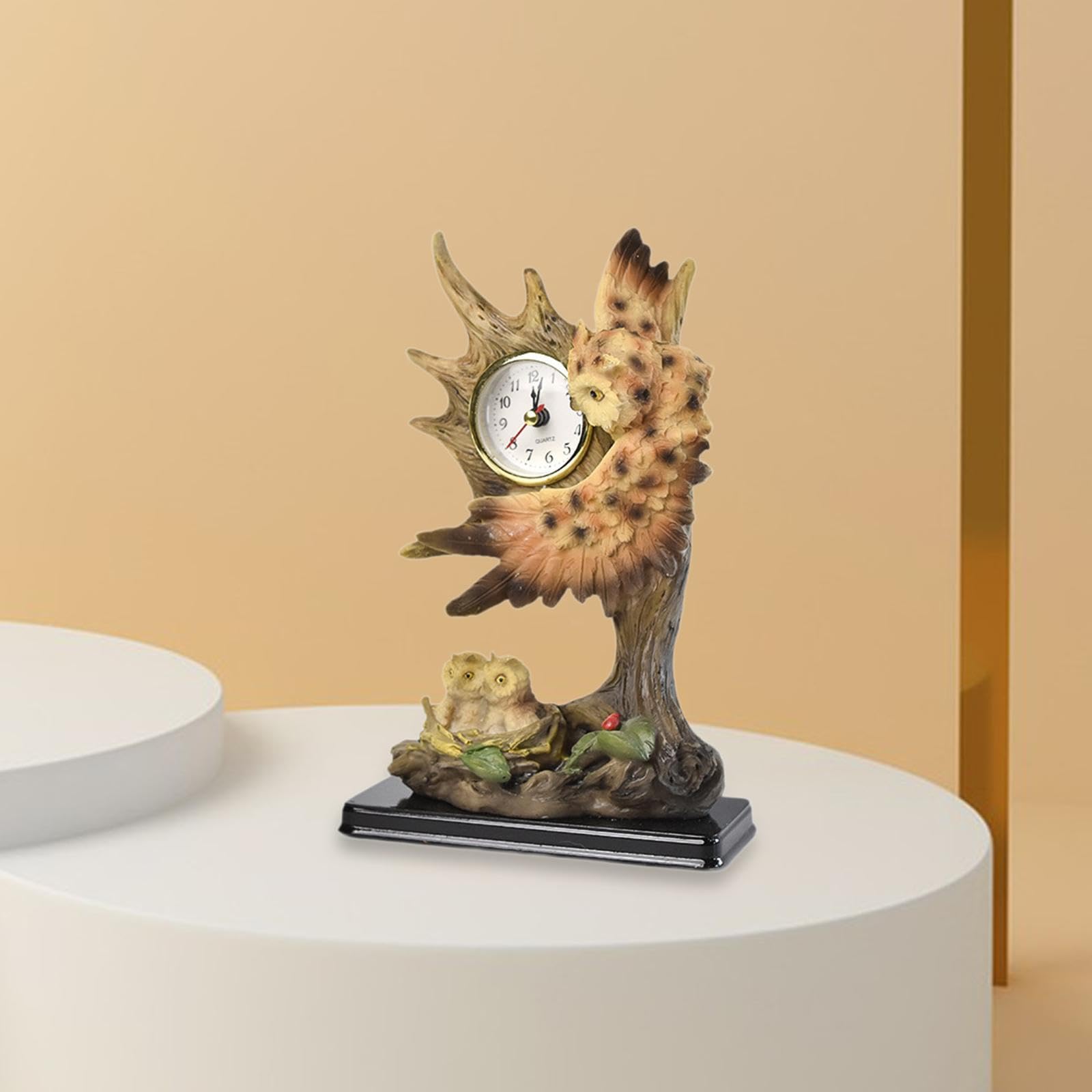 Horloge de Table Rétro Sculptée D'animaux, Objet Décoratif Créatif et Artisanal, Idéale pour Un Appartement Ou Une Salle à Manger, Hiboux