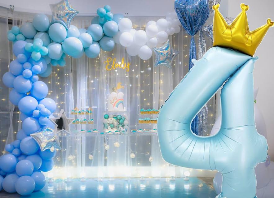 Image of MGJSRNH Giant Pale Blue 4 Number Crown Balloons 40 Inch Light Blue 4 Mylar Helium Large Crown Digital Balloon Baby Blue Birthday Numbers Balloons 4th Birthday Kids Theme Party Decoration Supplies