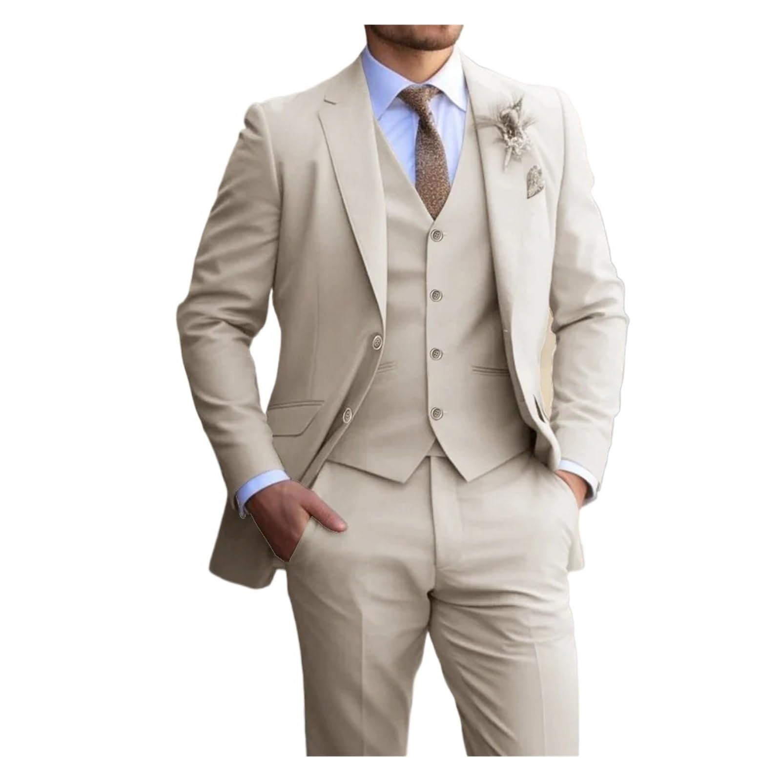 Traje De Padrino Trajes Elegantes for Hombre, diseño de Moda Delgado, Chaqueta de Boda for Novio, Chaleco, Pantalones, Ropa de Novio, Trajes de Fiesta y graduación(Gray,L)