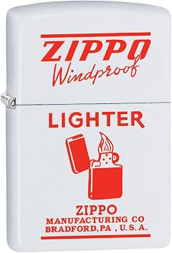 Zippo Lighter Vintage Ad, Zippo Windproof in Red - White Matte 80466