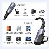 Vista 8 de UGREEN Adaptador de audio USB C a 0.138 in tipo C a conector auxiliar de auriculares Dongle 24bit/96kHz HiFi DAC cable de ángulo recto compatible