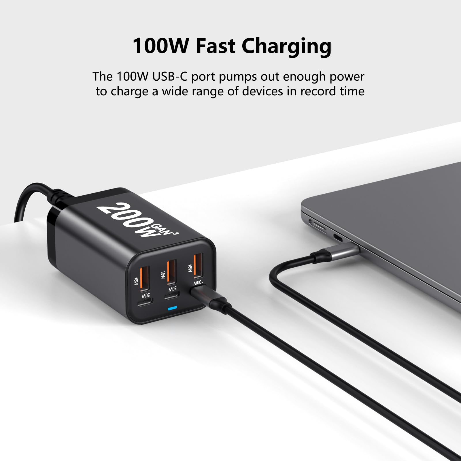 USB C Charger Block 200W GaN PPS PD 100W Fast Charging Station Hub for Laptop iPad iPhone MacBook Galaxy Android