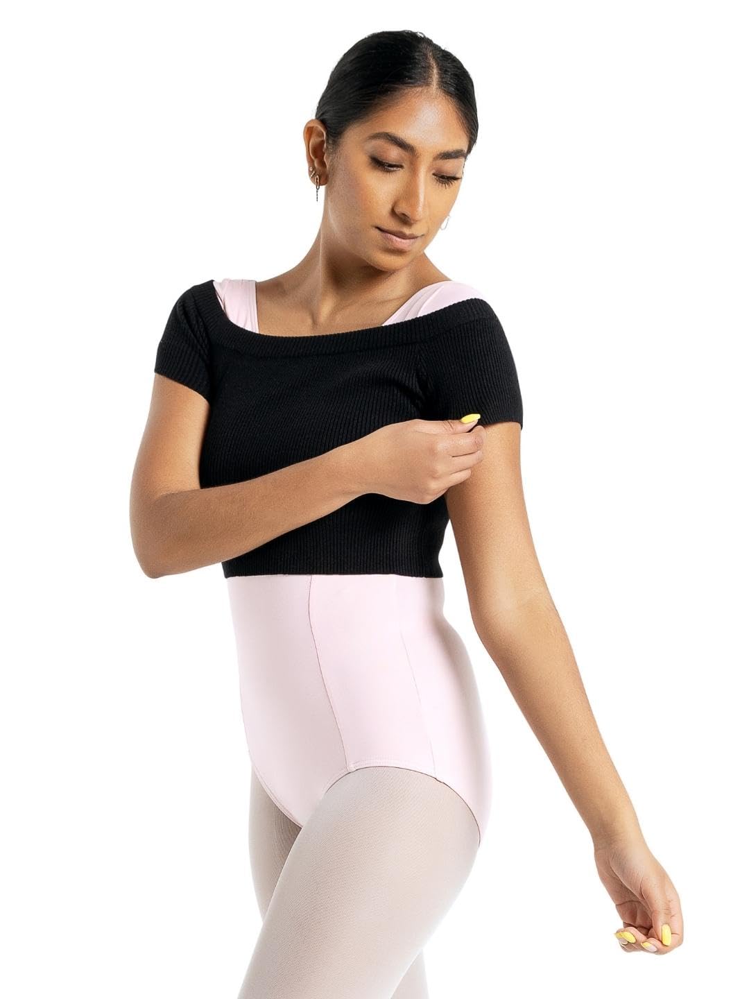 Capezio Ribbed Knit Cropped Sweater Ajustado Mujer
