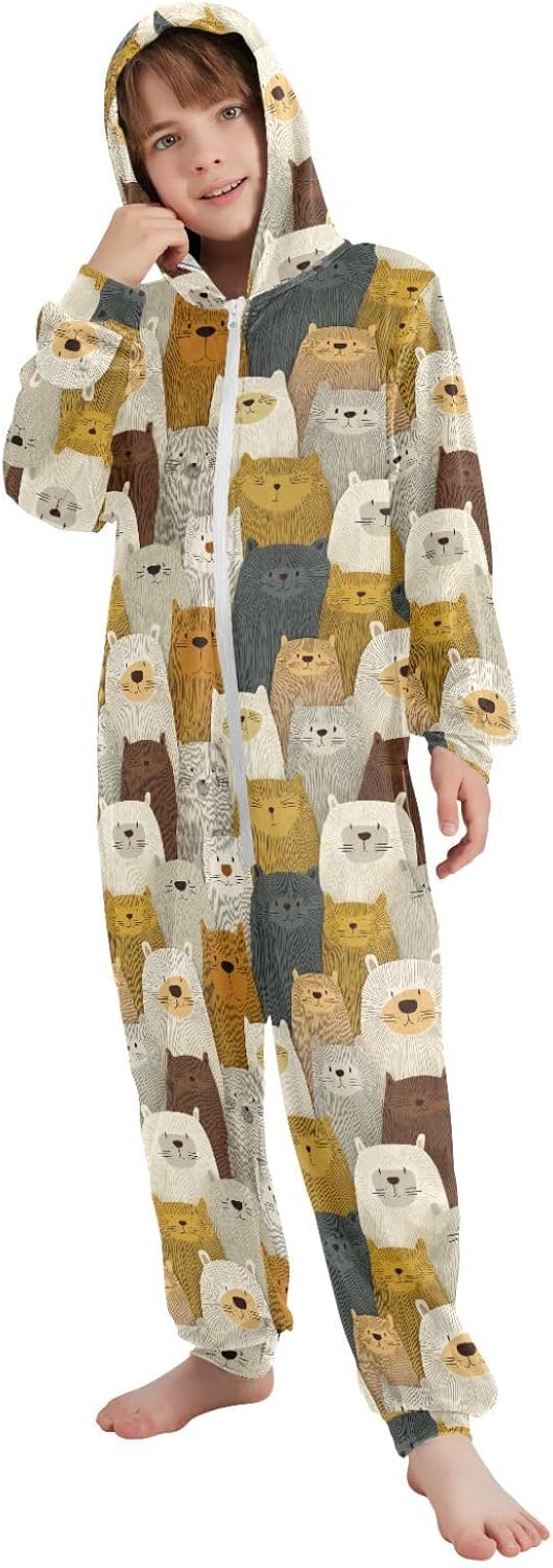 Sleepwear Holiday Pajamas Soft Warm Hooded One-Piecing Loungewear Sleepwear for Parties Sleepovers 4-14Y