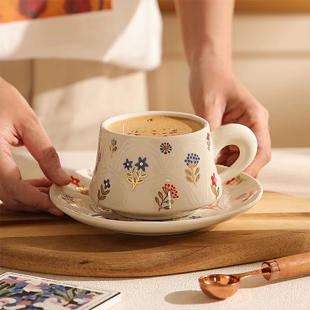 Amazon.co.jp: 美しい 花柄 マグカップ＆プレート 白陶器 コップ