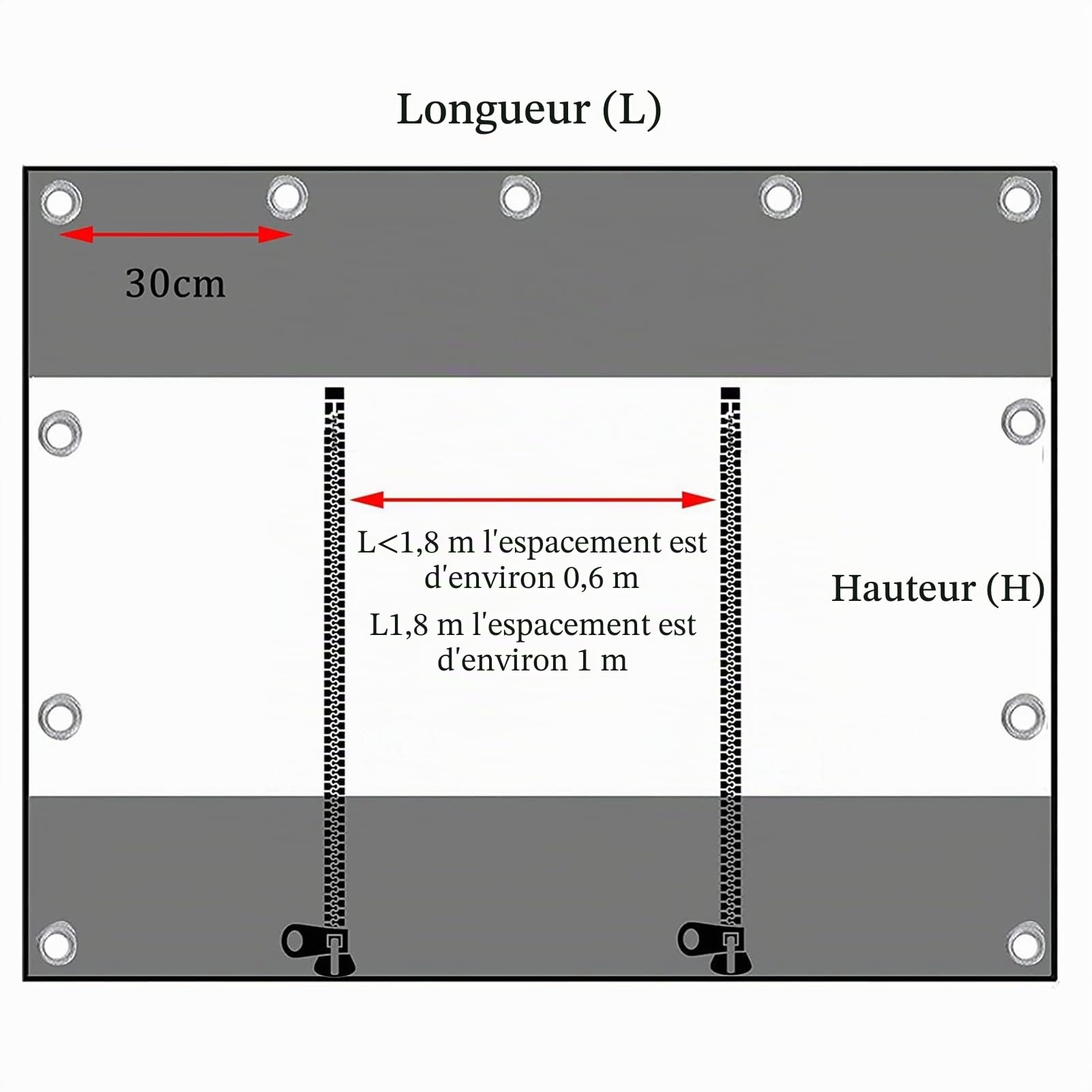 Panneaux Latéraux de Bâche Transparente pour Gazebo, Avec Fermeture À Glissière, Rideaux de Bâche Claire en PVC Vinyle Imperméable Extérieur, Bâche Étanche Pergola, Avec Œillets ( Couleur : LxH , Tail