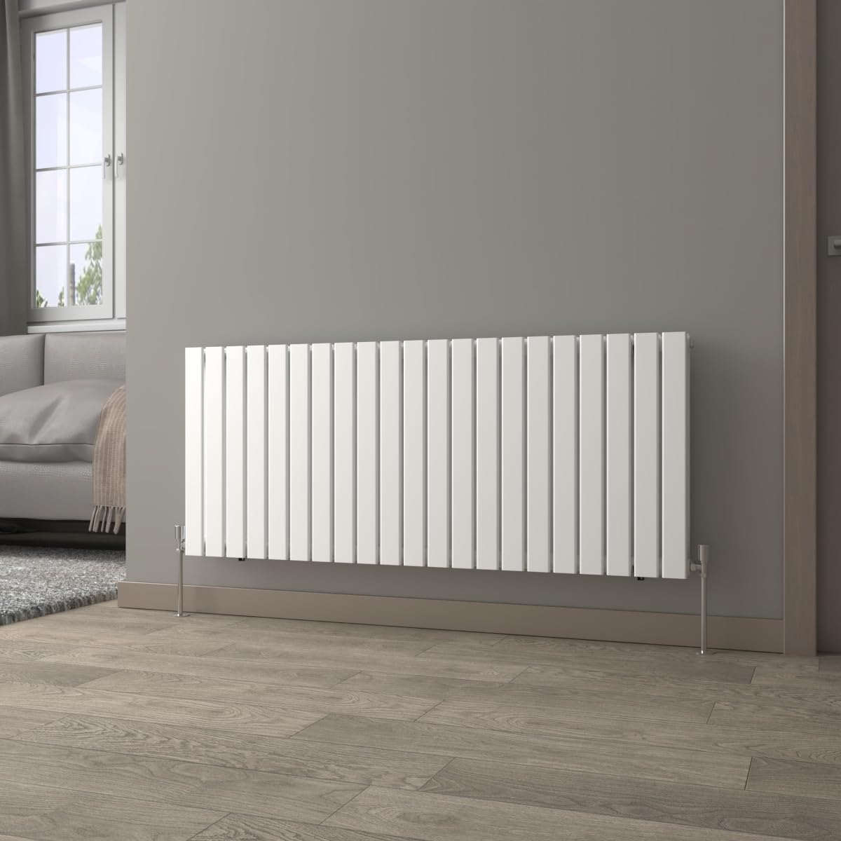 Nrg White 600X1428mm Horizontal Radiator Double Flat Panel With Valves