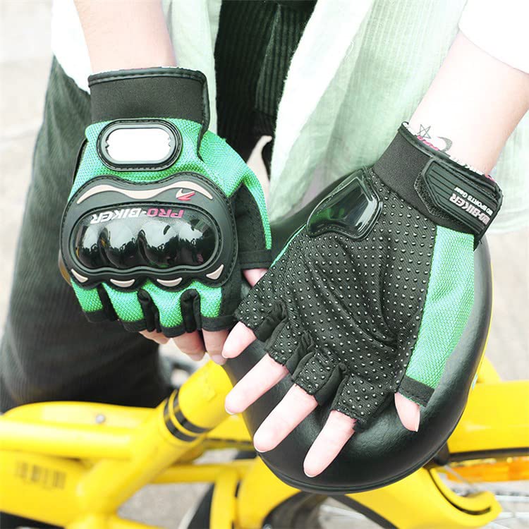 Image of Leosportz Riding Gloves for Men Bike Riders - Special Tactical Gloves with Rubber Knuckle Punch | Non-Slip Half Finger with Firm Padding Motorcycle Gloves (M, Green)