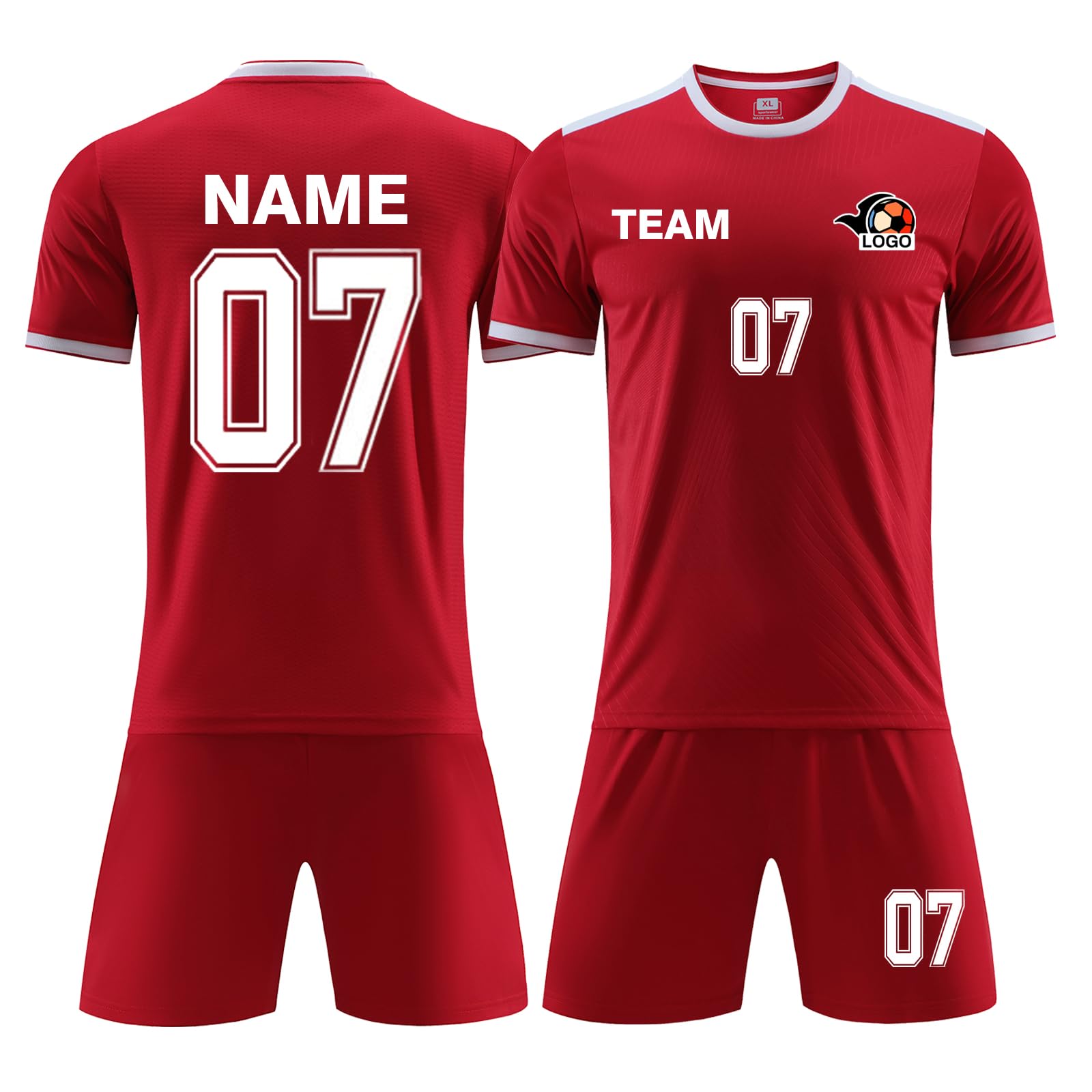 LAIFU Personalized Soccer Uniform for Men Women Custom Soccer Jersey and Shorts Boys and Girls (Red, One Size)